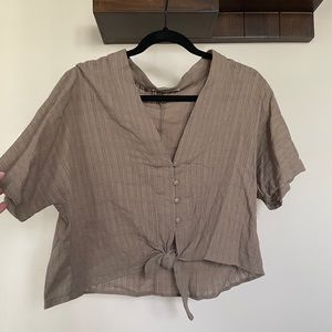 button down crop top with tie